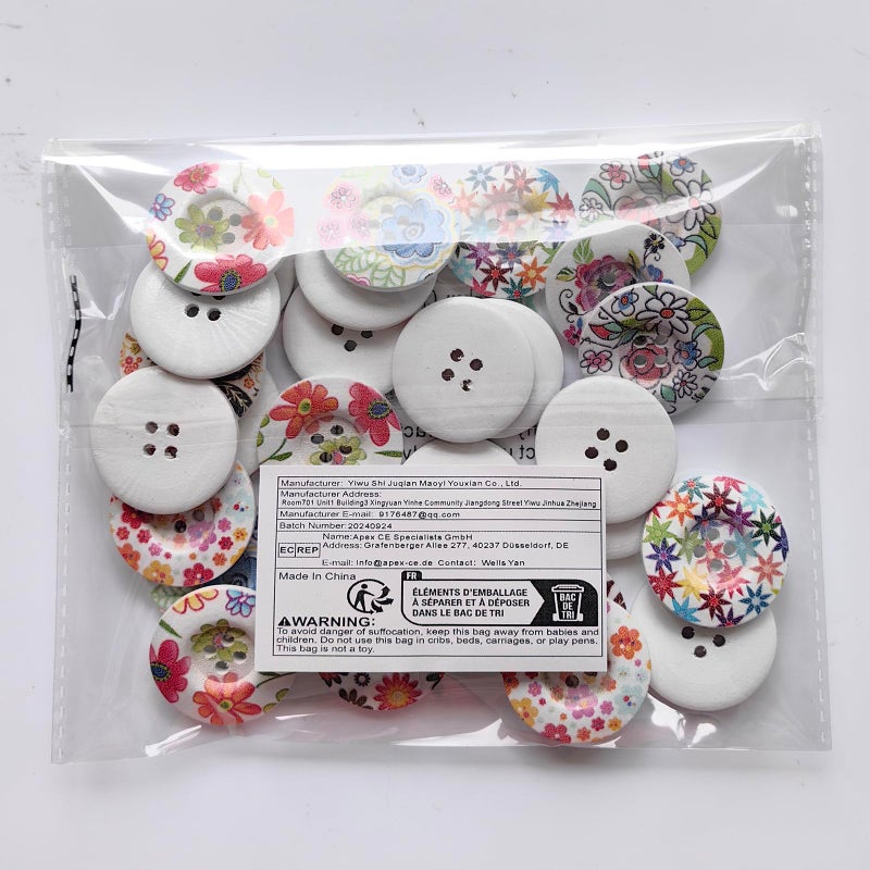 Chenkou Craft 40pcs 1" (25mm) Round Flower Wood Buttons 4 Holes Craft Sewing Button (25mm) - Image 5